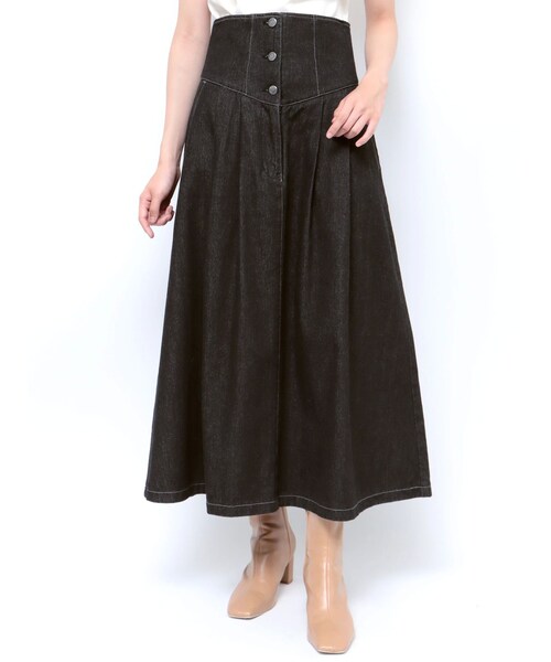 LAGUNAMOON（ラグナムーン）の「【CIMARRON】フロントボタンフレアスカート（デニムスカート・レディース・ブラック/インディゴ・S/M）」の4枚目の写真