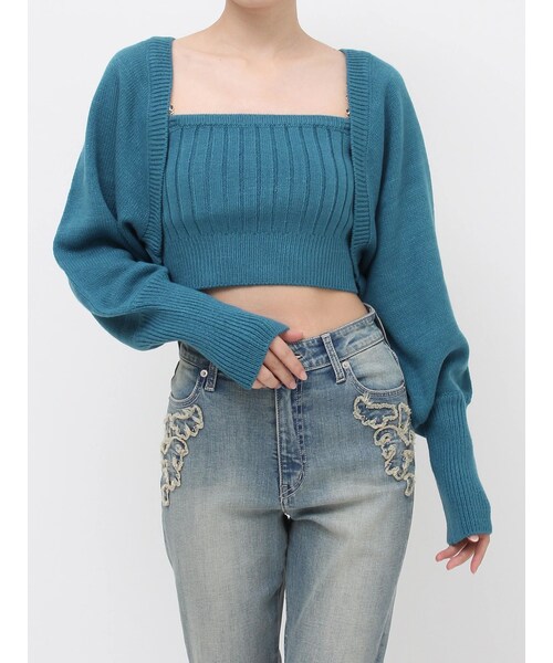 EVRIS（エヴリス）の「ビジューアンサンブルニットトップス（カーディガン/ボレロ・レディース・ブラック/レッド/ブルー・F）」の10枚目の写真