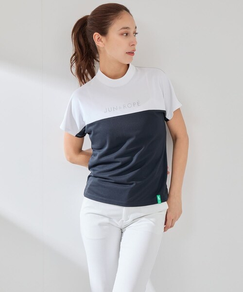 ROPE'(ロペ)の「【UV CARE】【吸水速乾】【ストレッチ】バイカラーモックプルオーバー(Tシャツ/カットソー・レディース・ブラック/ホワイト系・L/M/S)」の18枚目の写真