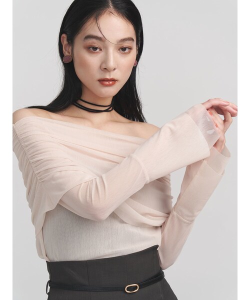 LAGUNAMOON（ラグナムーン）の「フレアスリーブオフショルチュールトップス（Tシャツ/カットソー・レディース・アイボリー/ブラック/イエロー/ミックス・F）」の2枚目の写真