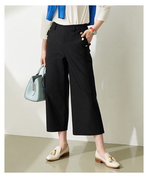 nissen（ニッセン）の「大きいサイズ ストレッチレーヨン混マリンワイドパンツ（ゆったりヒップ）（パンツ・レディース・グレンチェック/ネイビー系ウィンドウペン/ソフトベージュ/黒/ブラウン系チェック・L/LL/3L/4L/5L/6L/8L/10L）」の7枚目の写真