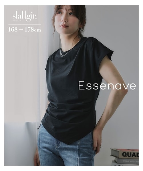 nissen（ニッセン）の「高身長　ドレープデザインTシャツ（トールサイズ）Essenave（Tシャツ/カットソー・レディース・サックス/黒・MTT/LTT/LLTT/3LTT）」の4枚目の写真