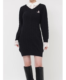 dazzlin | シャツレイヤードケーブルニットワンピース(ワンピース)