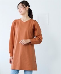 ＵＳＡコットンＶネックきゃしゃ見えカットソーチュニック（毛玉防止・UVカット）＜大きいサイズ有＞