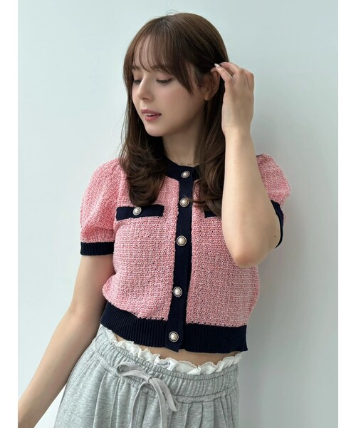 CALNAMUR（カルナムール）の「ツイードライクカーディガン（カーディガン/ボレロ・レディース・レッド/ピンク/イエロー/ネイビー・F）」の3枚目の写真