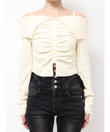 EMODA | FRONT BUTTON OFF SHOULDER KNIT(ニット/セーター)
