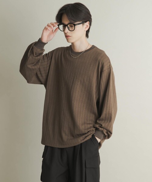 SENSE OF PLACE by URBAN RESEARCH（センスオブプレイスバイアーバンリサーチ）の「ライトワッフルクルーネックロングTシャツ（Tシャツ/カットソー・メンズ・CHARCOAL/KHAKI/PURPLE・M/L）」の2枚目の写真
