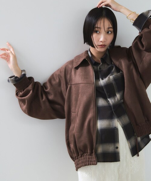 VIS（ビス）の「合皮＆スエードライクジップアップブルゾン（ブルゾン・レディース・ダークブラウン/ダークブラウン系/ピンク系・F）」の9枚目の写真