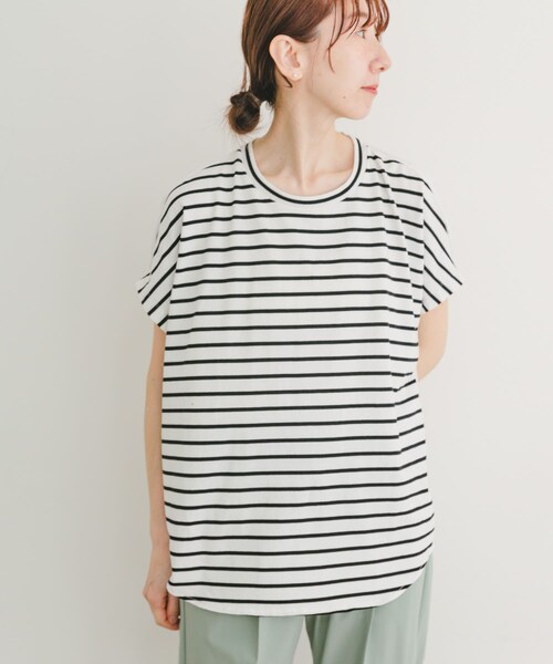 ITEMS URBANRESEARCH（アイテムズ アーバンリサーチ）の「ナイロンドッキングフレンチプルオーバー（Tシャツ/カットソー・レディース・NVY×OFF/OFF×BLK/MNT・FREE）」の6枚目の写真