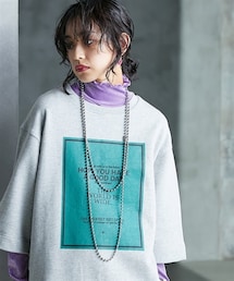 nissen | 大きいサイズ 綿100％スクエアロゴプリント7分袖トレーナー GEVS.(スウェット)