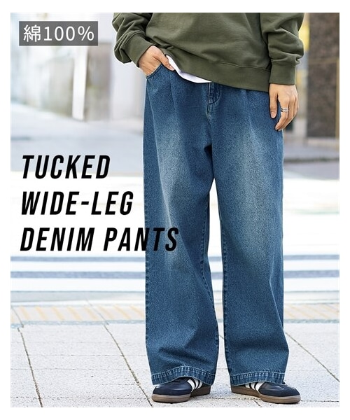 nissen（ニッセン）の「綿１００％デニムワイドタックパンツ【大きいサイズ有】（パンツ・メンズ・ネイビー系/黒系・M/L/LL/3L/4L/5L/6L/8L/10L）」の2枚目の写真