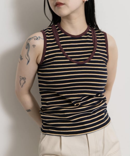 THE GOODLAND MARKET（ザグッドランドマーケット）の「&her　Border Tank（タンクトップ・レディース・GRAY/BROWN・FREE）」の4枚目の写真