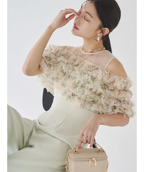 LAGUNAMOON（ラグナムーン）の「LADYチュールオフショルパンツドレス（パンツドレス・レディース・チャコールグレー/グリーン/ブラック/アイスブルー・S/M）」の3枚目の写真