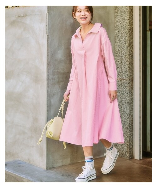 nissen（ニッセン）の「バックレースアップシャツワンピース＜大きいサイズ有＞（ワンピース・レディース・ピンク系ストライプ/ブルー系ストライプ/黒・S/M/L/LL/3L/4L/5L/6L/8L/10L）」の22枚目の写真