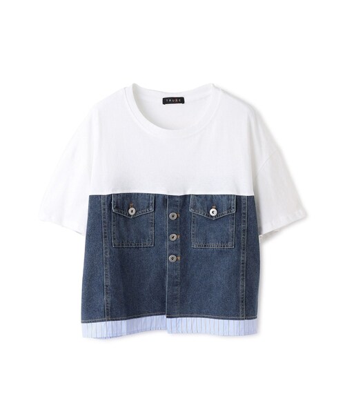Jayro(ジャイロ)の「デニム切替Tシャツ(Tシャツ/カットソー・レディース・ブラック/グレー/ホワイト系・F)」の2枚目の写真