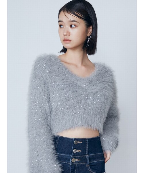 EMODA（エモダ）の「シャギーシークインズニット（ニット/セーター・レディース・アイボリー/グレー/ブラック/アイスブルー/ピンク・F）」の14枚目の写真