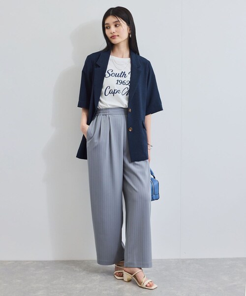 VIS（ビス）の「【接触冷感/UVケア】ピンストライプリラックスワイドパンツ（その他パンツ・レディース・グレー/キナリ/ネイビー系・M/S）」の8枚目の写真