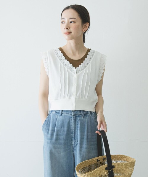 URBAN RESEARCH（アーバンリサーチ）の「crinkle crinkle crinkle　WAFFLE FRILL VEST（ベスト・レディース・WHITE/BLACK・Free）」の5枚目の写真