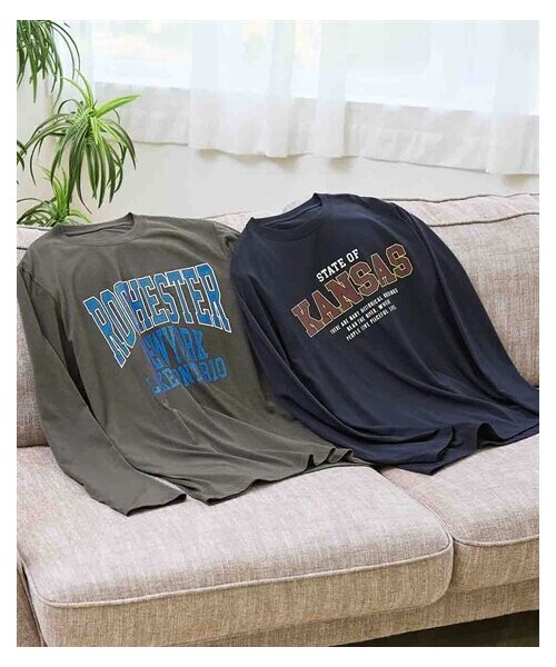 nissen（ニッセン）の「プリント長袖Tシャツ２枚組（アメカジ柄）【大きいサイズ有】（Tシャツ/カットソー・メンズ・ネイビー+チャコール・M/L/LL/3L/4L/5L/6L/8L/10L）」の10枚目の写真