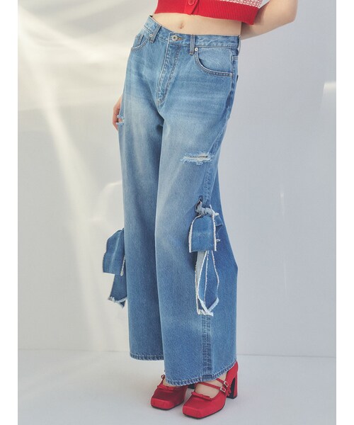 CALNAMUR（カルナムール）の「2WAY RIBBON DETAILS DENIM/2WAY リボンディティールデニム（デニムパンツ・レディース・ブラック/アイスブルー・S/M）」の11枚目の写真