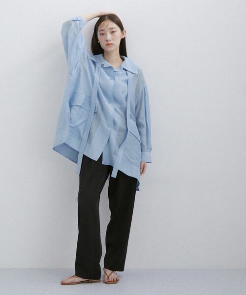 ADAM ET ROPE'（アダムエロペ）の「セルロースリネンオーバーシャツ（シャツ/ブラウス・レディース・ブラック/サックス/クリーム/ホワイト系・F）」の11枚目の写真