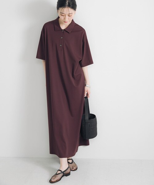 URBAN RESEARCH（アーバンリサーチ）の「レーヨンナイロンシャツカラーワンピース（ワンピース・レディース・BORDEAUX/NAVY・FREE）」の3枚目の写真