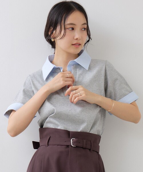 VIS(ビス)の「ICE BEAUTY ドッキング衿ハーフスリーブプルオーバー/UVケア・接触冷感・汗染み防止(Tシャツ/カットソー・レディース・チャコール/ライトグレー/オフホワイト・F)」の14枚目の写真