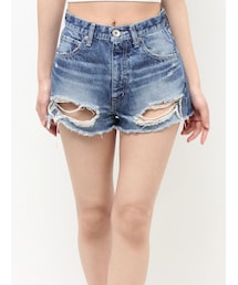 GYDA | ハイウエストBACK RIPPEDデニムショートパンツ(デニムパンツ)