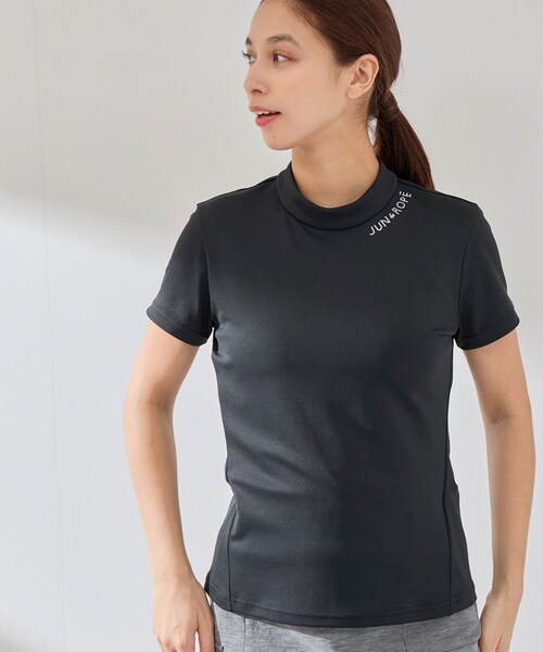 ROPE'(ロペ)の「ラインストーン半袖モックプルオーバー/UV・速乾・接触冷感(Tシャツ/カットソー・レディース・ブラック/ホワイト/イエロー・L/M/S)」の2枚目の写真