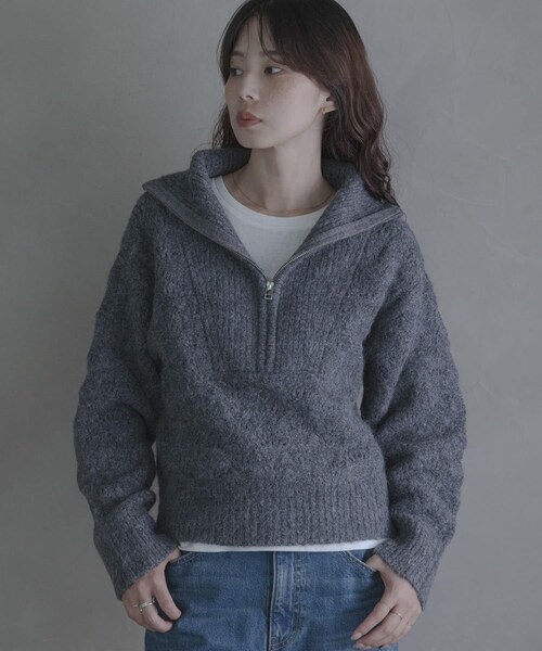 URBAN RESEARCH Sonny Label（アーバンリサーチサニーレーベル）の「ハーフZIPシャギーニットプルオーバー（ニット/セーター・レディース・オフ/グレー/グリーン・Free）」の15枚目の写真