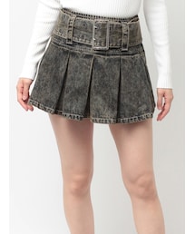 GYDA | ハイウエストWIDE BELTプリーツデニムスカートライクショートパンツ(デニムスカート)