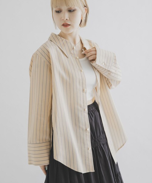 THE GOODLAND MARKET（ザグッドランドマーケット）の「cwtch　STRIPE 2WAY SHIRT（シャツ/ブラウス・レディース・MINT/ORANGE・Free）」の2枚目の写真