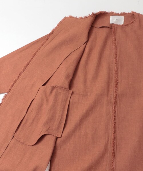 ITEMS URBANRESEARCH（アイテムズ アーバンリサーチ）の「KBF+　ラスティックフリンジコート∴（ノーカラージャケット・レディース・BEG STRIPE/NATURAL/L.BROWN・one）」の11枚目の写真