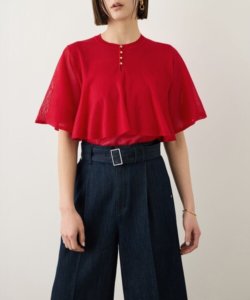 ROPE'（ロペ）の「LEVITA ティアードフリルニットプルーオーバー/接触冷感・イージーケア（Tシャツ/カットソー・レディース・ブラック/ベージュ/レッド・F）」の14枚目の写真