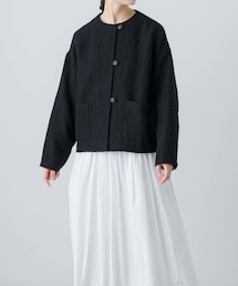 かぐれ ウールノーカラージャケット ブラック F かぐれ（カグレ）の「ウールノーカラージャケット（ノーカラー