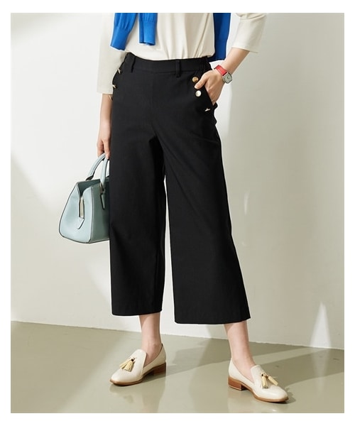 nissen（ニッセン）の「大きいサイズ ストレッチレーヨン混マリンワイドパンツ（ゆったりヒップ）（パンツ・レディース・グレンチェック/ネイビー系ウィンドウペン/ソフトベージュ/黒/ブラウン系チェック・L/LL/3L/4L/5L/6L/8L/10L）」の12枚目の写真