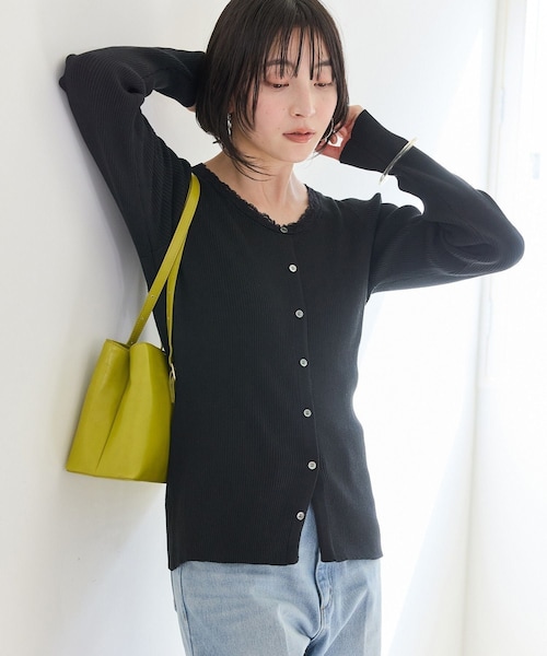 VIS（ビス）の「レーストリムニット（ニット/セーター・レディース・ブラック/ライトグレー/オフホワイト・F）」の2枚目の写真