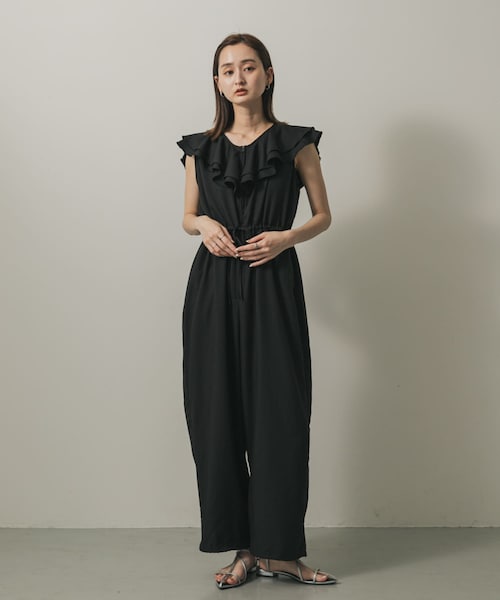 SENSE OF PLACE by URBAN RESEARCH（センスオブプレイスバイアーバンリサーチ）の「フリルオールインワン（サロペット/オーバーオール・レディース・Y.BEG/NAVY/BLACK・S/M）」の5枚目の写真