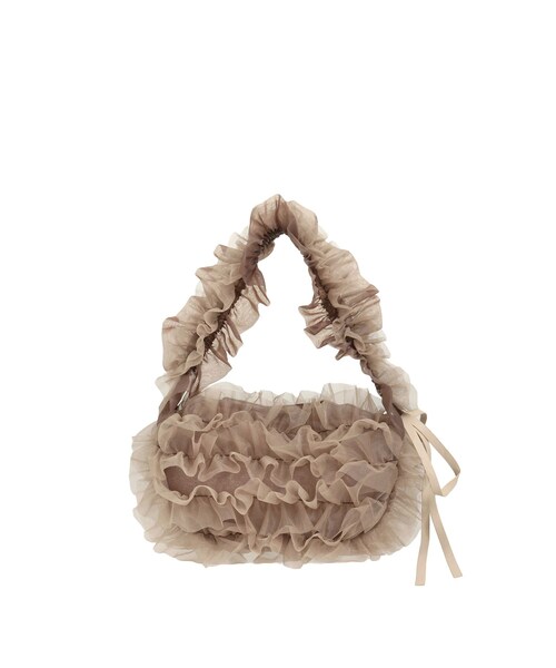 LAGUNAMOON（ラグナムーン）の「チュールフリルBAG（ハンドバッグ・レディース・チャコールグレー/ベージュ・F）」の4枚目の写真