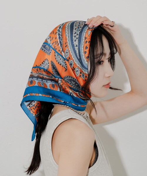 SMELLY（スメリー）の「アソートパターンスカーフ（バンダナ/スカーフ・レディース・YEL/BRN/GRN/ORG/BLK/BLU/LMN/DOT/SAX/GRY/RED/MNT/BLK/IVO/WHT/ORG/BLU・-）」の8枚目の写真