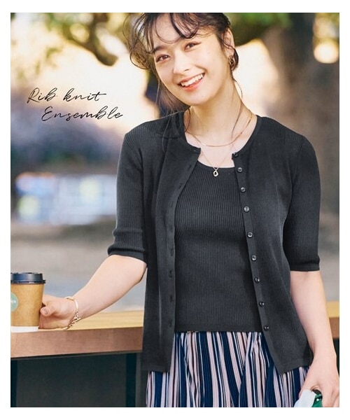 nissen（ニッセン）の「リブニットアンサンブル（タンクトップ＋シアーカーディガン）（ニット/セーター・レディース・ブラウン/チャコールグレー・S/M/L/LL）」の2枚目の写真