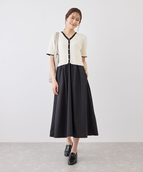 ROPE' PICNIC(ロペピクニック)の「メタル釦布帛ドッキングハーフスリーブニットワンピース(ワンピース・レディース・キナリ系/ネイビー/ピンク・M/S)」の14枚目の写真