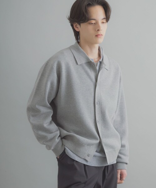 SENSE OF PLACE by URBAN RESEARCH（センスオブプレイスバイアーバンリサーチ）の「『ユニセックス』『洗濯可』スウェットライクポロカーディガン（カーディガン/ボレロ・メンズ・L.GRAY/MINT/NAVY・M/L）」の12枚目の写真