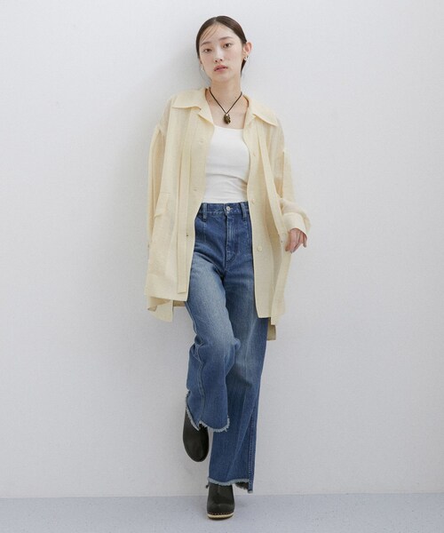 ADAM ET ROPE'（アダムエロペ）の「セルロースリネンオーバーシャツ（シャツ/ブラウス・レディース・ブラック/サックス/クリーム/ホワイト系・F）」の14枚目の写真