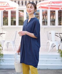 nissen | 大きいサイズ美ラクＲＵタッチゆるシルエットバンドカラーシャツチュニック(接触冷感・ＵＶカット)(チュニック)