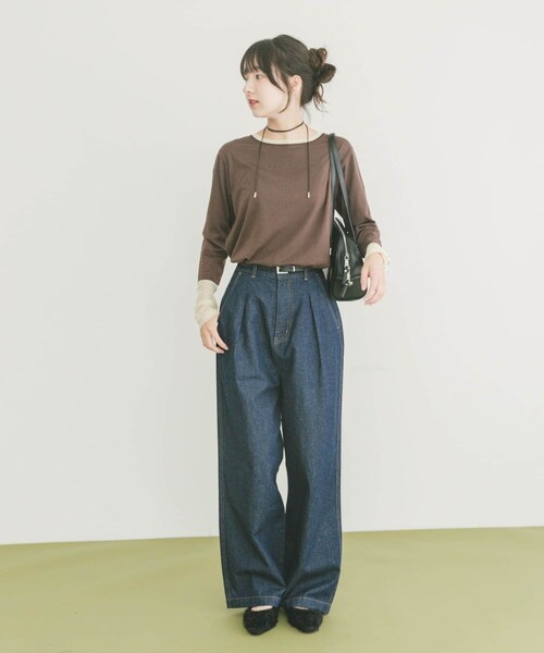 ITEMS URBANRESEARCH（アイテムズ アーバンリサーチ）の「ソデチュールロングスリーブカットソー（Tシャツ/カットソー・レディース・BRN/OFF/BORDER・FREE）」の14枚目の写真