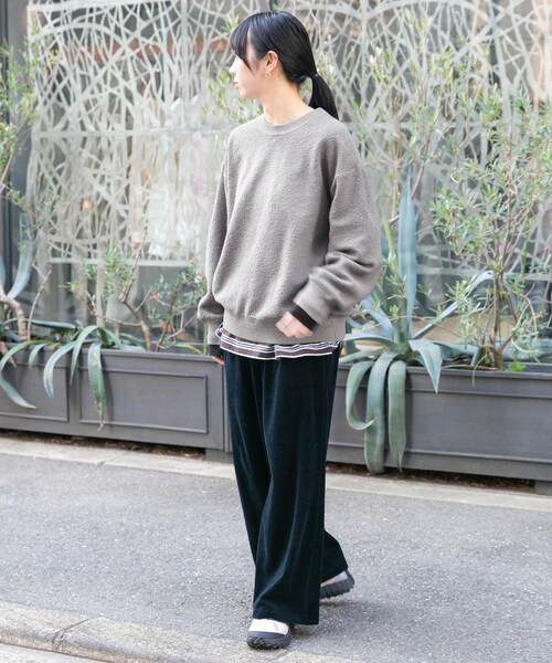 EKAL（エカル）の「パイル編みクルーニット（ニット/セーター・レディース・グレージュ/ネイビー・One）」の9枚目の写真