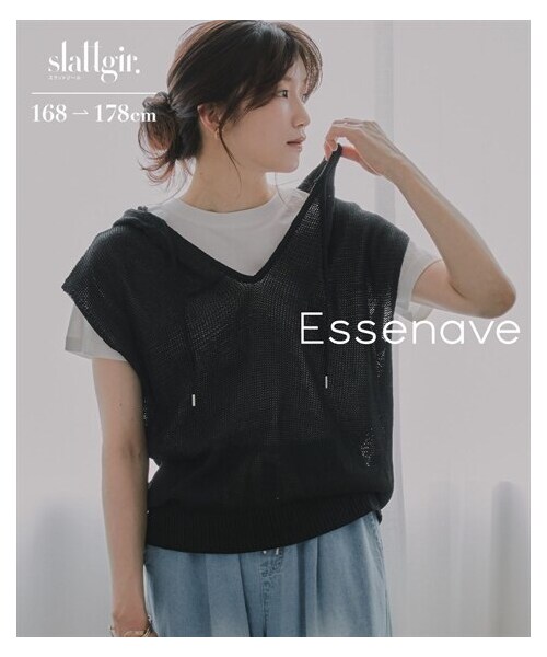 nissen（ニッセン）の「高身長　ドライタッチニットフードプルオーバー（トールサイズ）Essenave（ニット/セーター・レディース・ベージュ/黒・MTT/LTT/LLTT/3LTT）」の3枚目の写真