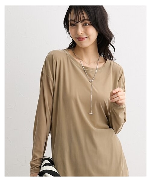 nissen（ニッセン）の「シアーベロアオーバーサイズトップス＜大きいサイズ有＞（Tシャツ/カットソー・レディース・アイボリー/モカ/チャコールグレー/ダスティブルー/黒・S/M/L/LL/3L/4L/5L/6L/8L/10L/ドロップ8L/ドロップ10L）」の7枚目の写真