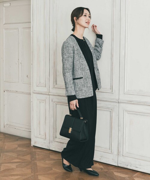 URBAN RESEARCH DOORS(アーバンリサーチドアーズ)の「ツィードVネックロングジャケット(その他アウター・レディース・OFF×BLK/NAVY・Free)」の9枚目の写真